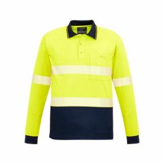 Unisex Hi Vis Segmented L_S Polo _ Hoop Taped Yel navy