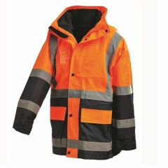 WORKIT Hi_Vis Taped TwoTone 5 in 1 Waterproof Jacket_ Orange_Navy