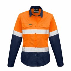 Womens Rugged Cooling Taped Hi Vis Spliced Shirt Orange Navy