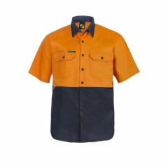 WorkCraft Hi Vis Two Tone Short Sleeve Cotton Drill Shirt_ Orange_Navy