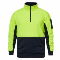 Workcraft 'Crest' Hi Vis Two Tone 1_2 Zip Pullover_ Yellow_Navy