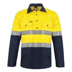 Workcraft WS6032 Reflective Hi Vis Half Placket Cotton Drill Long