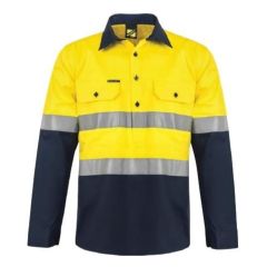 Workcraft WS6033 Hi Vis Two Tone Half Placket Cotton Drill Shirt 