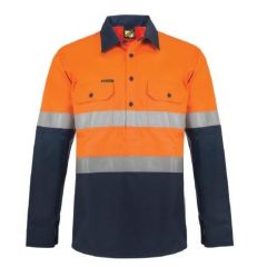 Workcraft WS6033 Hi Vis Two Tone Half Placket Cotton Drill Shirt 