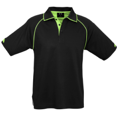 Biz Collection P29012 Bizcool Fusion Cotton Backed Polo, Black/Fluoro Yellow-Lime