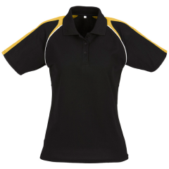 Biz Collection P225LS Ladies Triton Polo 170gsm, Black/Gold/White