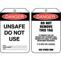 Danger Unsafe Do Not Use Tag - Cardboard, Pack/100